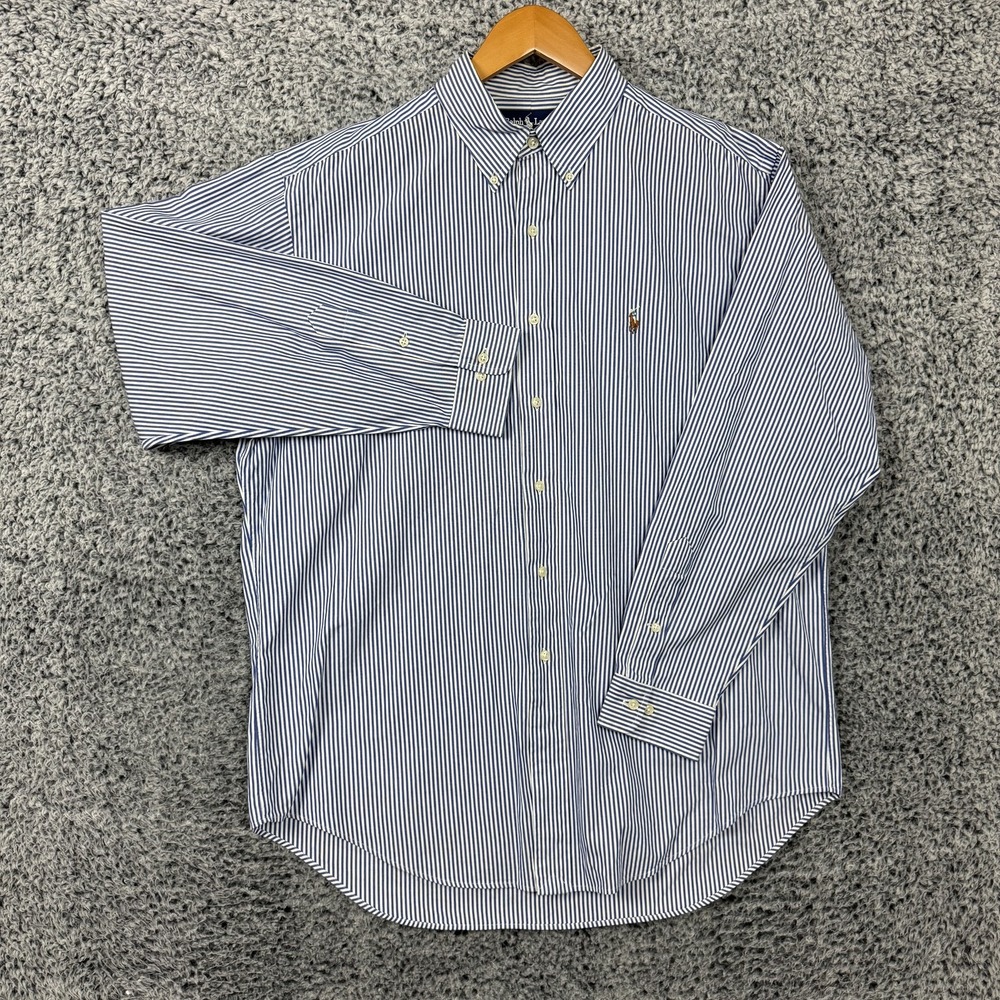Ralph Lauren Shirt Mens Large Blue Stripe Yarmouth Oxford Button Down Flesh Pony